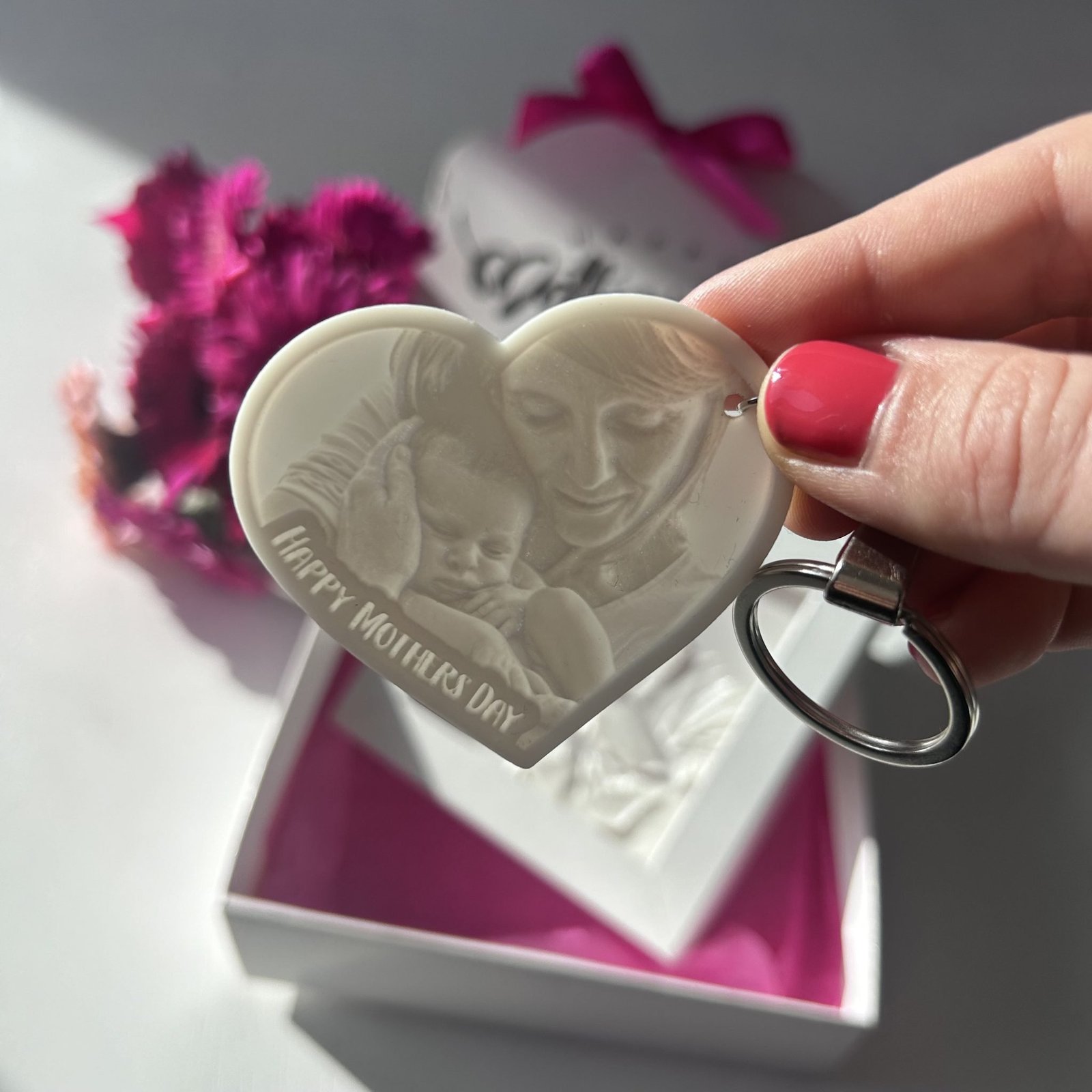 Mothers Day 3D Photo Heart Keyring